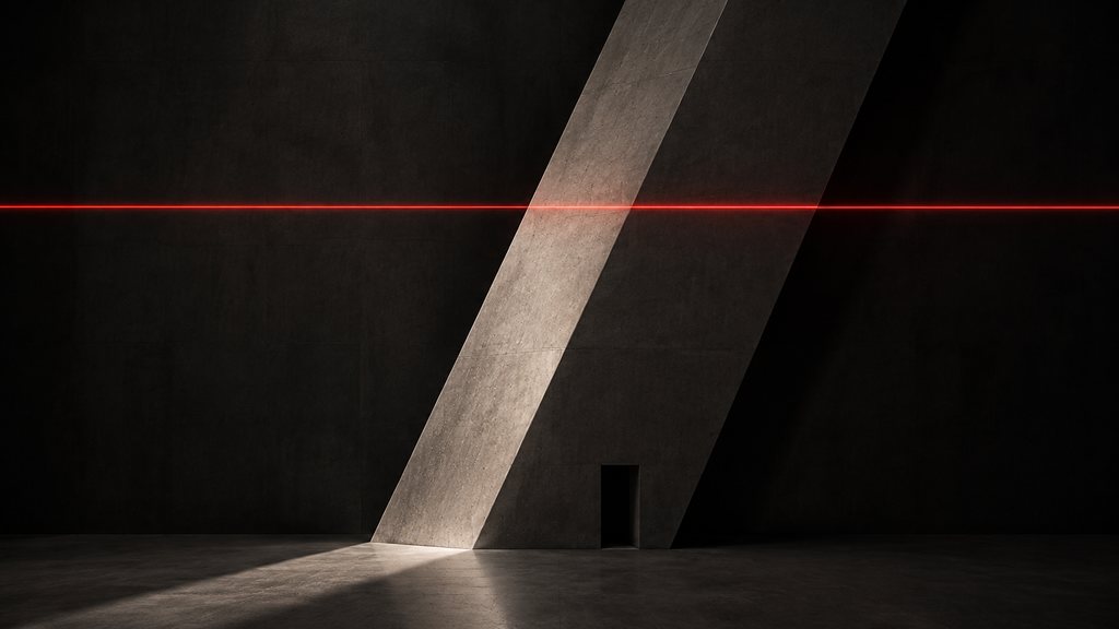 A dark concrete mass cut by a single thin red line.