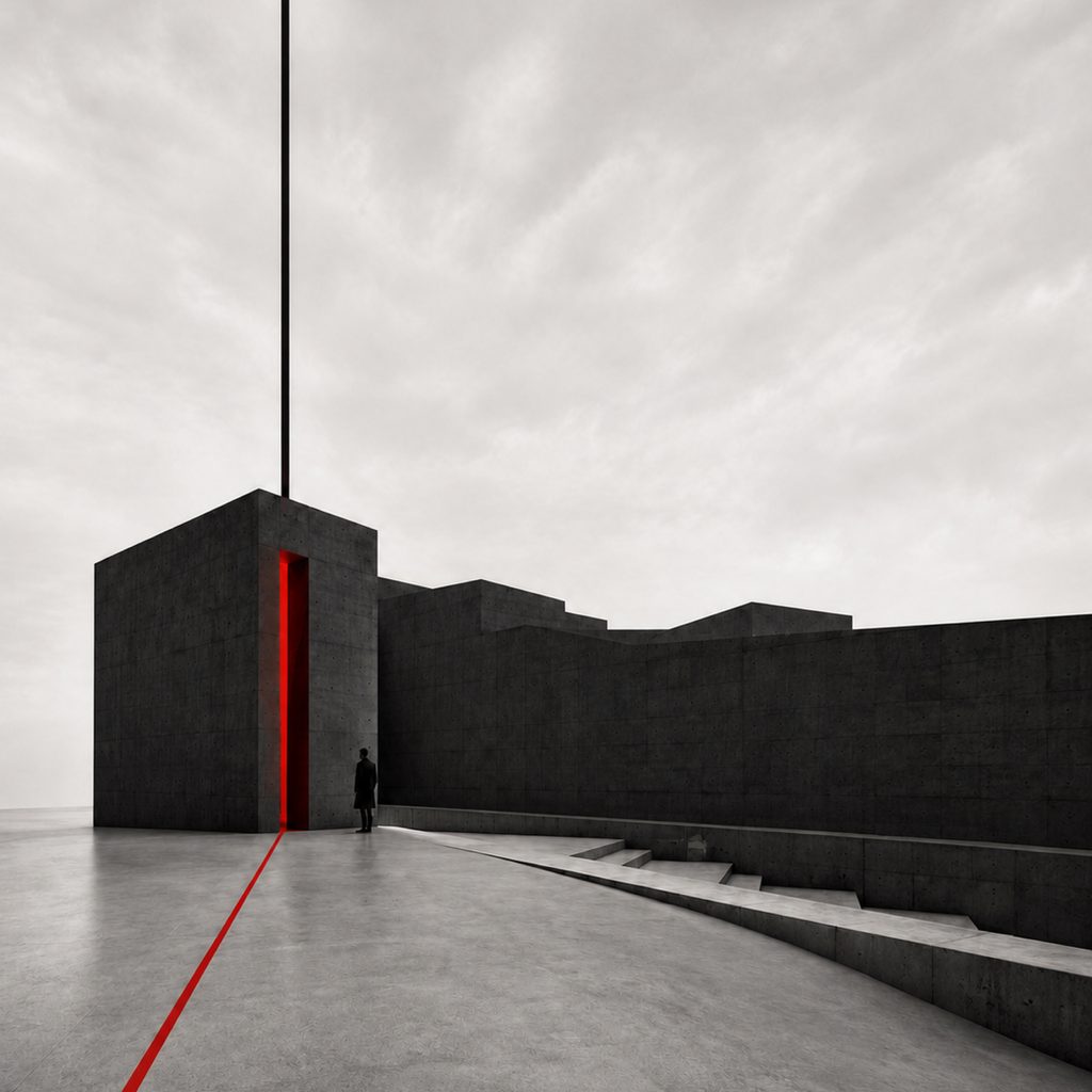 A long concrete ramp with a single red line tracing its edge.